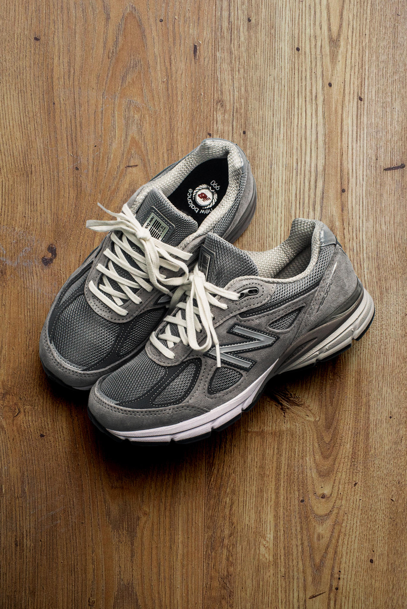 new balance 990 wood floor